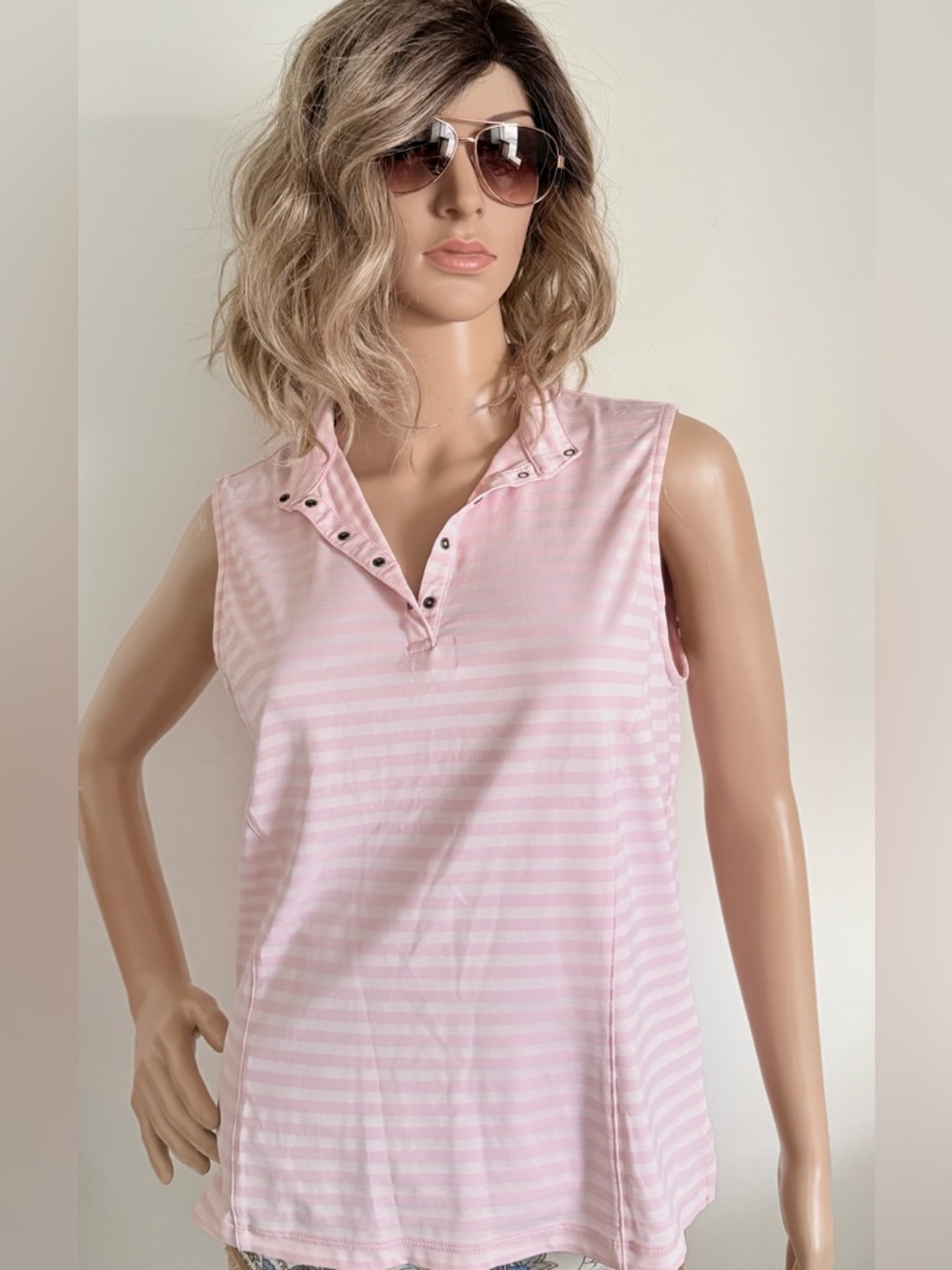 Tail activewear Sleeveless Pink Striped Polo Tank in size Medium.